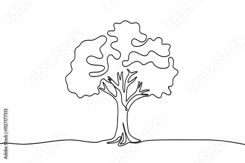 Tree continuous one line drawing of nature tree