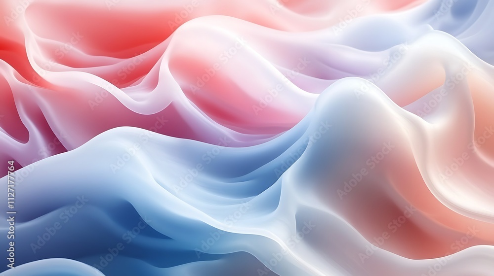 Obraz premium Abstract pastel pink, blue, and white wavy fabric texture background.