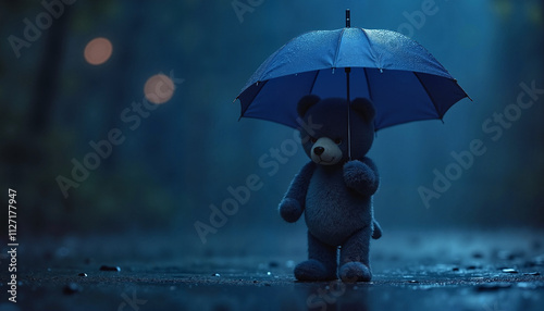 Wallpaper Mural Blue Monday Concept, Sad Teddy Bear with Umbrella in the Rain	 Torontodigital.ca