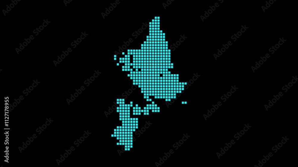 Siargao digital map. Map of Siargao in dotted style. Shape of the island filled with rectangles. Appealing video.