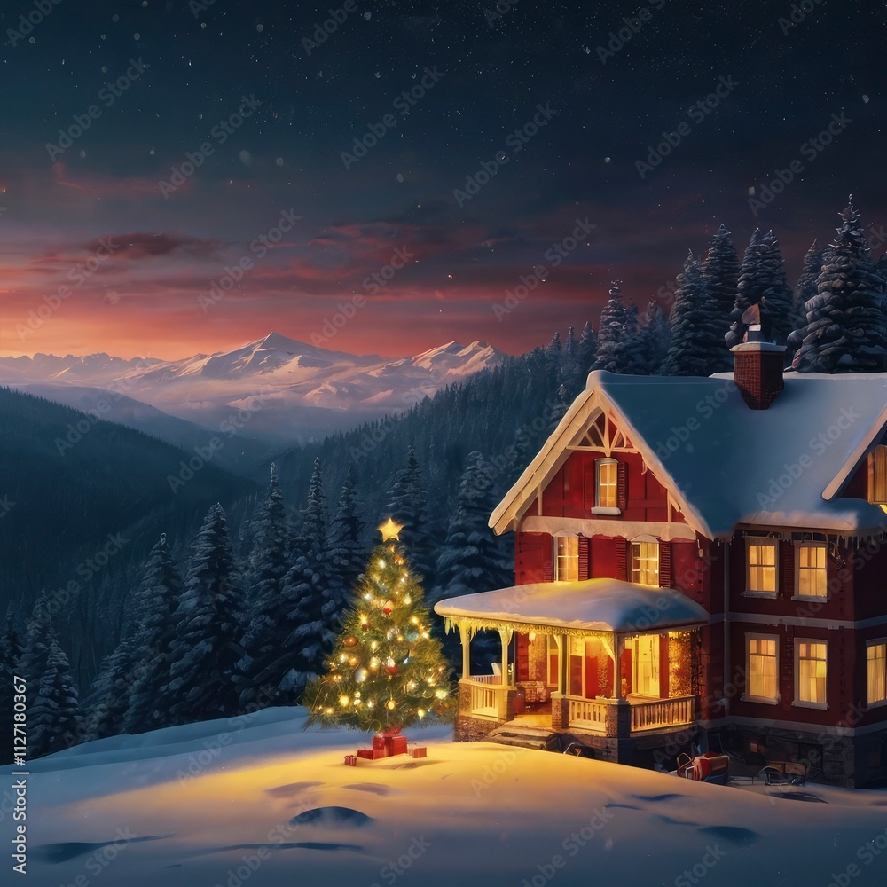 Fototapeta premium Christmas house in the night
