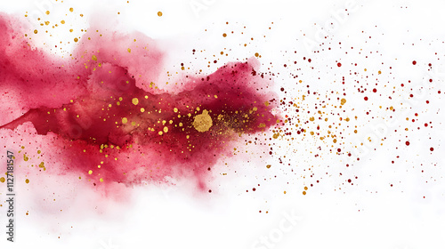 Abstract red and pink watercolor splash on white background. 