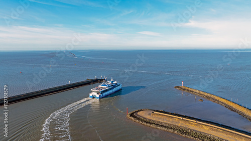 Aerial from the ferry to island Terschelling on the Wadden Sea in the Netherlands photo