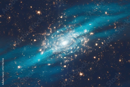 A mesmerizing cosmic scene dominated by a deep blue hue
