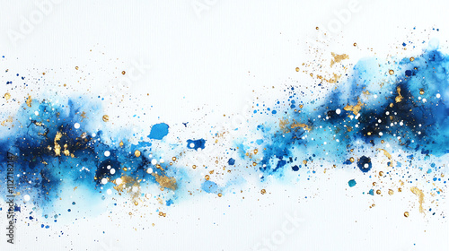 Abstract blue watercolor splash on white paper background. 
