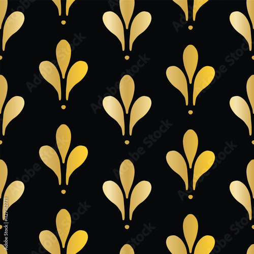 Seamless vector pattern with gold fleur de lis flowers on black, textile, scrapbook, packaging