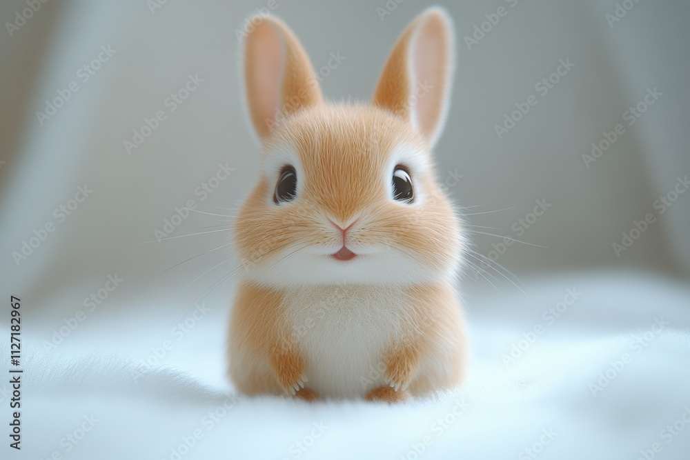 Cute bunny on a white background, emphasizing realism and charm for children's themes.