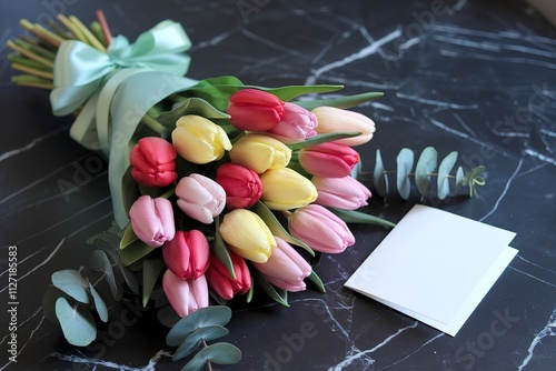 a bouquet of lovely tulips in various colours photo