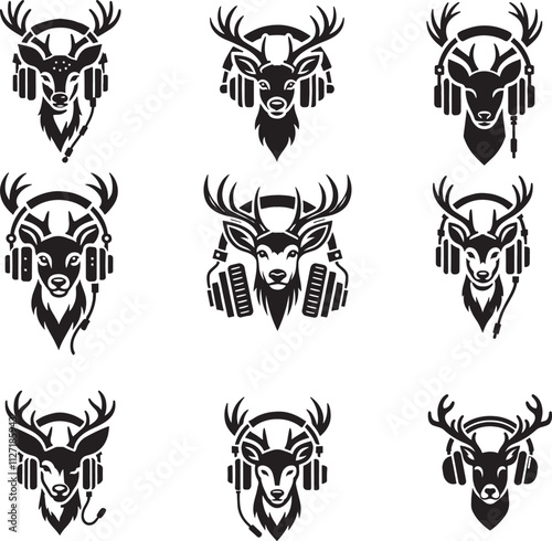 Wallpaper Mural Deer Face Vector Logo with Headphones for Music Lovers Torontodigital.ca