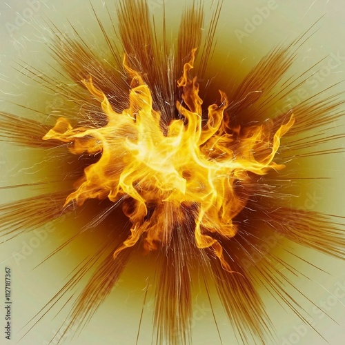  Intense fire with dynamic flames and heat waves against a stark