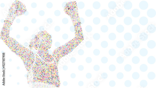 A silhouette vector from colorful dots of a boxer athlete exercise routine