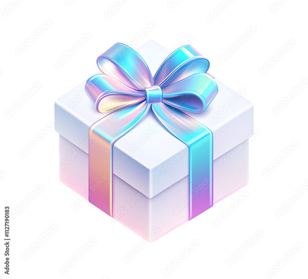 Obraz premium Icon of a gift box with a shiny ribbon and bow on a white background