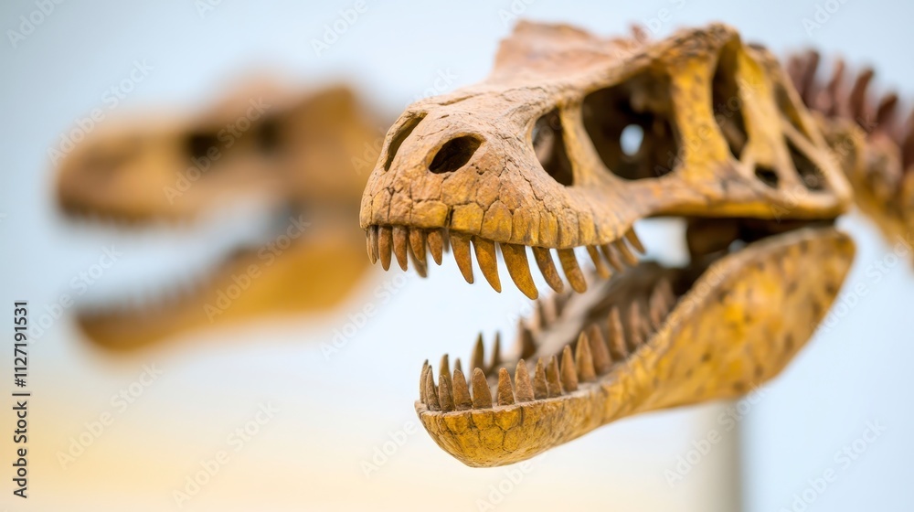 Close up of a Dinosaur Skull Fossil Paleontology Ancient History Museum Exhibit Close up of a Dinosaur Skull Fossil Paleontology Ancient History Museum Exhibit