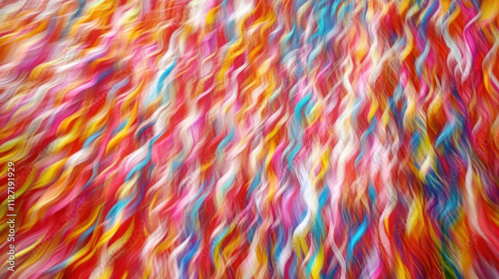 image is a blurry, colorful, and abstract representation of a pattern. The colors are bright and the lines are wavy, giving the impression of movement and energy. Scene is dynamic and lively image is a blurry, colorful, and abstract representation of a pattern. The colors are bright and the lines are wavy, giving the impression of movement and energy. Scene is dynamic and lively