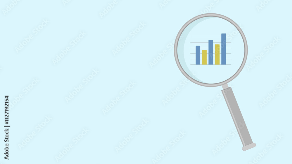 A magnifying glass highlighting a bar chart in yellow and blue on a light blue background, symbolizing data analysis and focus A magnifying glass highlighting a bar chart in yellow and blue on a light blue background, symbolizing data analysis and focus