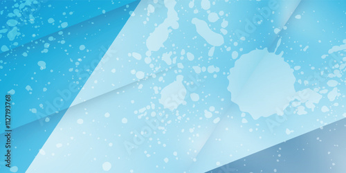 Panoramic abstract blue background for product presentation with sunlight and blurred shadows wall. Winter background.