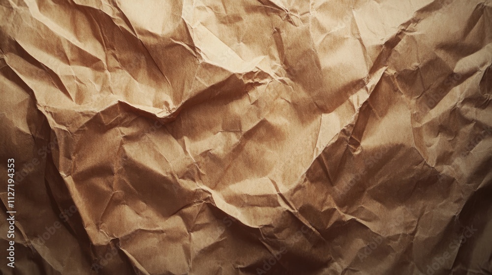 Wrinkled kraft paper texture with warm earthy tones. Wrinkled kraft paper texture with warm earthy tones.