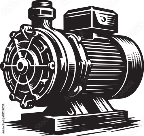Water pump motor heavy machinery silhouette vector illustration isolated on a white background