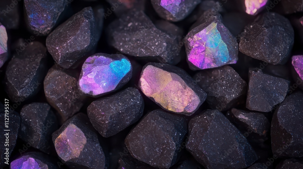 Iridescent Black Rocks Gemstones Minerals Nature Texture Background