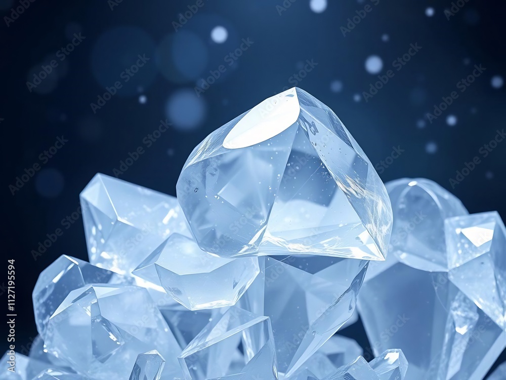 Close-up of a cluster of translucent blue crystals on a dark background. Close-up of a cluster of translucent blue crystals on a dark background.