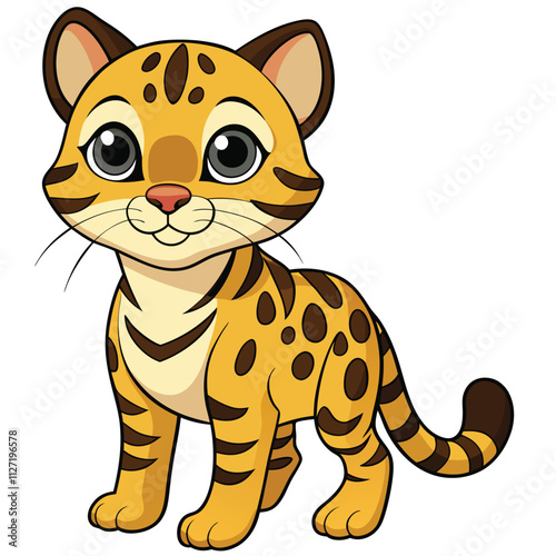 Ocelot vector illustration, cartoon clipart character, animal in flat style.