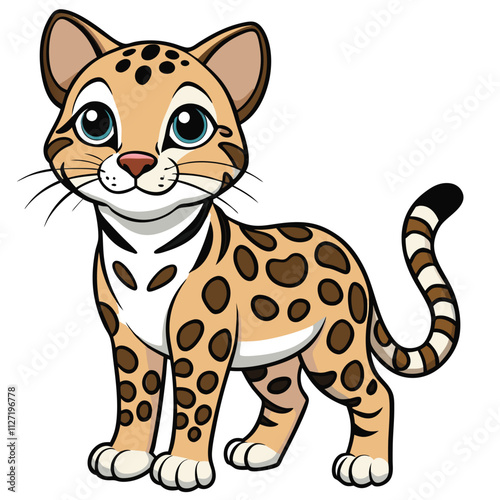 Ocelot vector illustration, cartoon clipart character, animal in flat style.