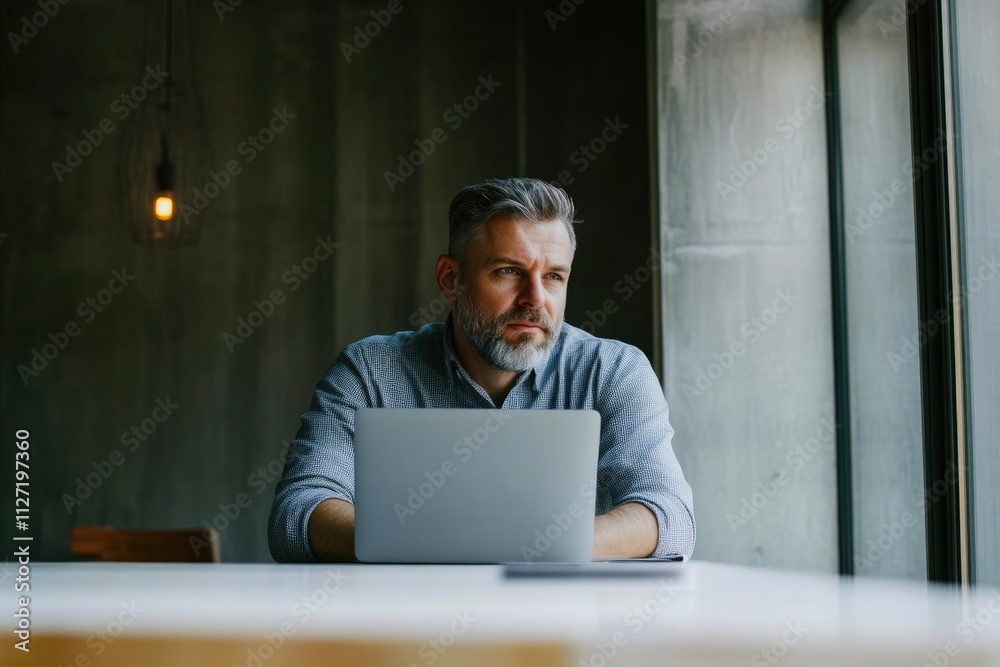Construction business owner managing payroll on site laptop Construction business owner managing payroll on site laptop