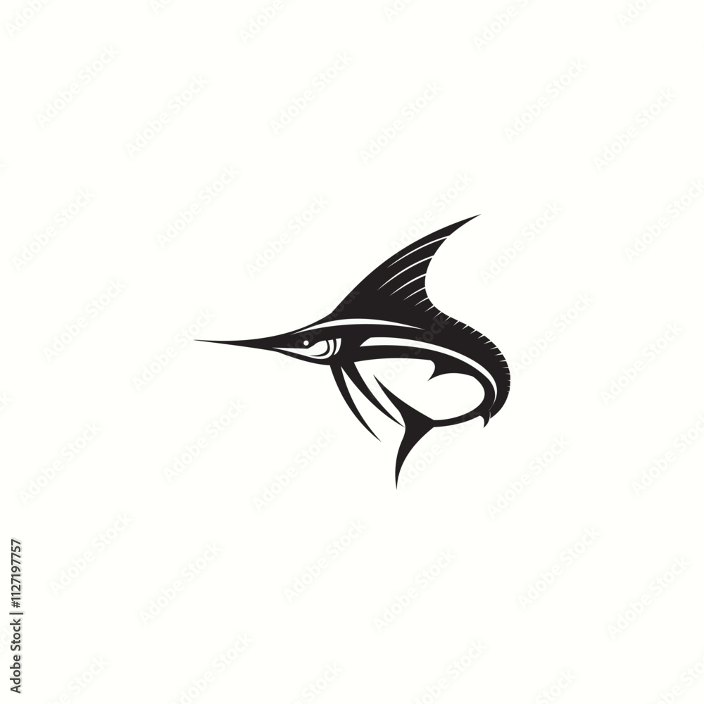 Marlin fishing logo vector illustration. Swordfish fishing emblem isolated. Ocean fish logo. Saltwater fishing theme
