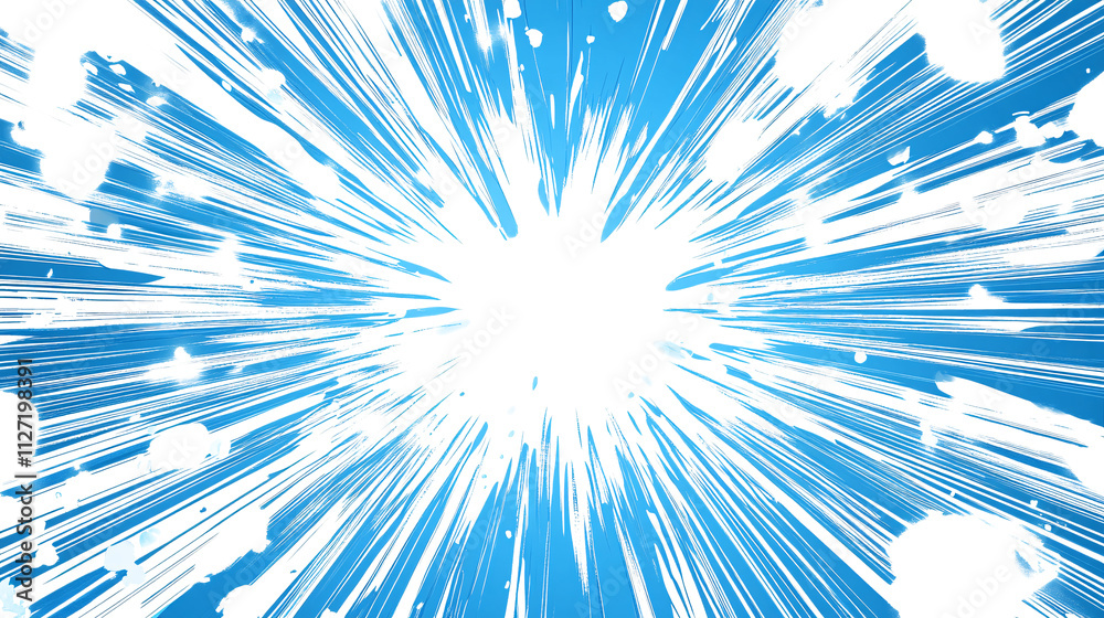 Obraz premium Colorful Comic Book Explosion Illustration blue speed lines isolated on white & transparent a background.