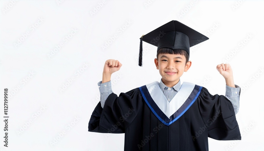 Graduation Day Triumph: A jubilant young graduate, arms raised in victory, celebrates his academic achievement. The image radiates pride, accomplishment, and the promise of a bright future. Graduation Day Triumph: A jubilant young graduate, arms raised in victory, celebrates his academic achievement. The image radiates pride, accomplishment, and the promise of a bright future.