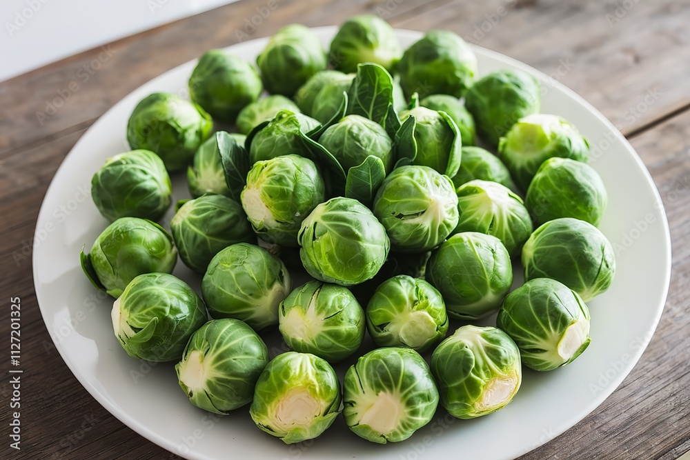 a white plate with fresh Brussel sprouts a white plate with fresh Brussel sprouts