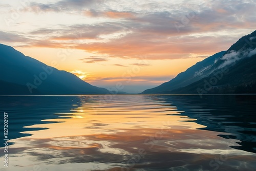 lakeside scene during sunset