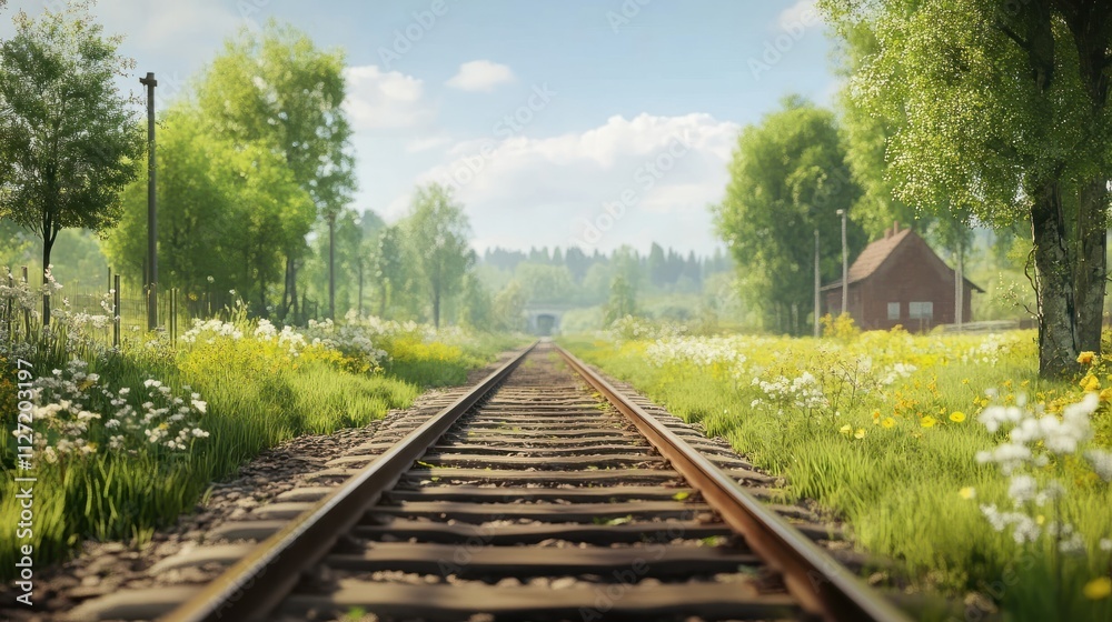 Picturesque railway in countryside during summer with copy space image. Picturesque railway in countryside during summer with copy space image.