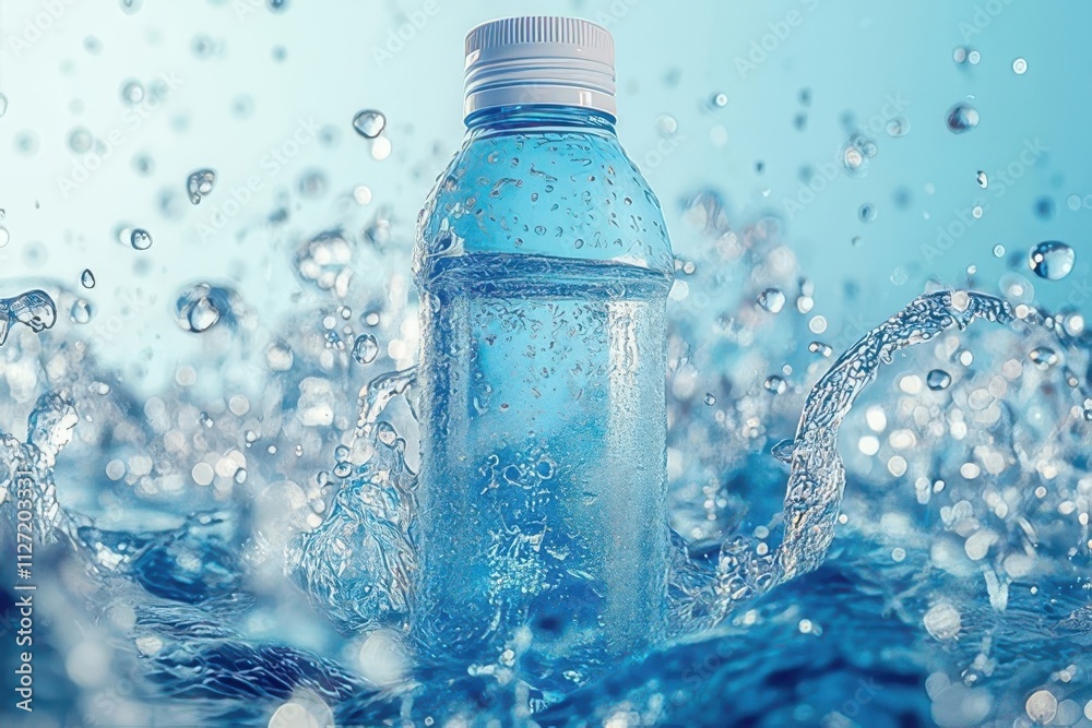 Refreshing water bottle in splashing water. Refreshing water bottle in splashing water.