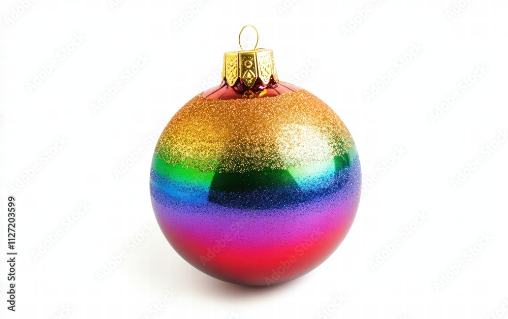 close up rainbow Christmas ball isolated on white background close up rainbow Christmas ball isolated on white background