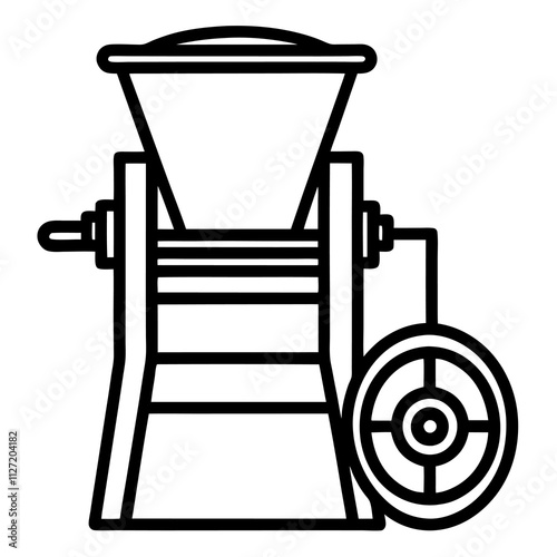 A winnowing machine slhouette,line art vector icon illustration on white background.