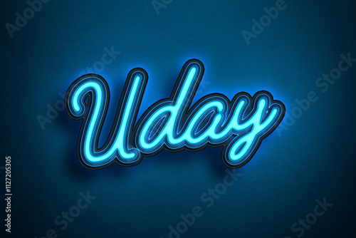 Neon Light Editable Text Effect of Hindi name Uday. photo