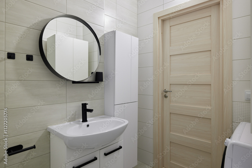 Modern bathroom design with stylish fixtures and neutral tones that enhance the aesthetic Modern bathroom design with stylish fixtures and neutral tones that enhance the aesthetic