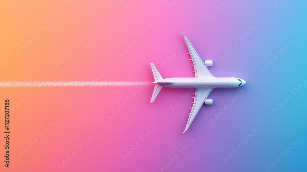 Airplane Icon: A sleek, silver passenger jet soaring through a vibrant sunset sky, leaving a trail of condensation against the warm hues of orange and purple. Airplane Icon: A sleek, silver passenger jet soaring through a vibrant sunset sky, leaving a trail of condensation against the warm hues of orange and purple.