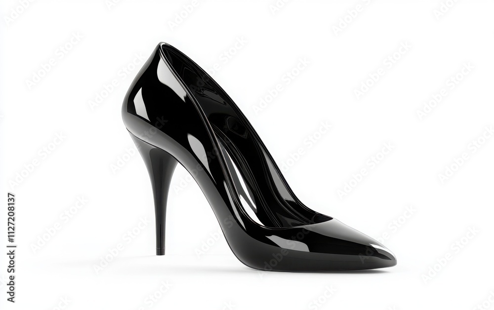 High-definition 3D illustration of black high heels with a metallic sheen, set against a white background High-definition 3D illustration of black high heels with a metallic sheen, set against a white background