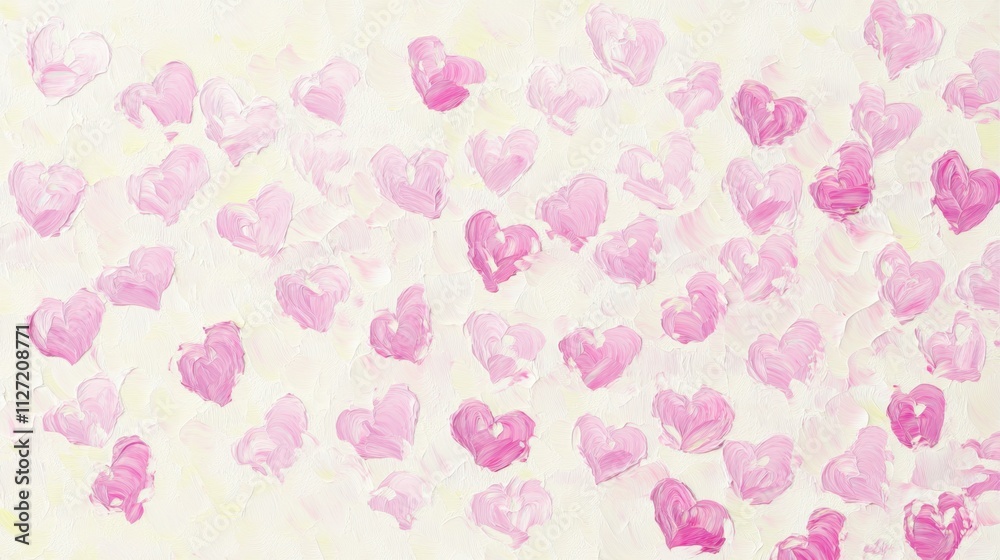 Seamless pattern of pink and purple hearts painted with visible brush strokes, creating a three-dimensional oil painting effect, arranged in a playful, artistic composition. Seamless pattern of pink and purple hearts painted with visible brush strokes, creating a three-dimensional oil painting effect, arranged in a playful, artistic composition.