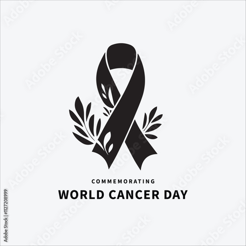 Minimalist cancer ribbon vector art with leaves for awareness campaigns.