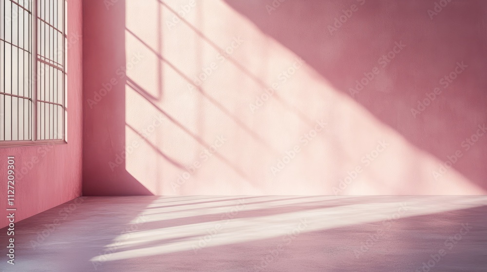 Sunlight Streaks Across a Pink Wall in an Empty Room Sunlight Streaks Across a Pink Wall in an Empty Room