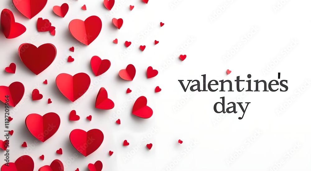 Valentine's day card. Many small red hearts on white background, paper art illustration with text Valentine's day card. Many small red hearts on white background, paper art illustration with text
