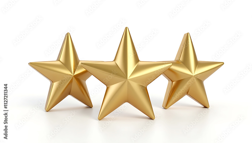 Golden stars, three-dimensional, metallic sheen, award symbols, excellence, clean background Golden stars, three-dimensional, metallic sheen, award symbols, excellence, clean background