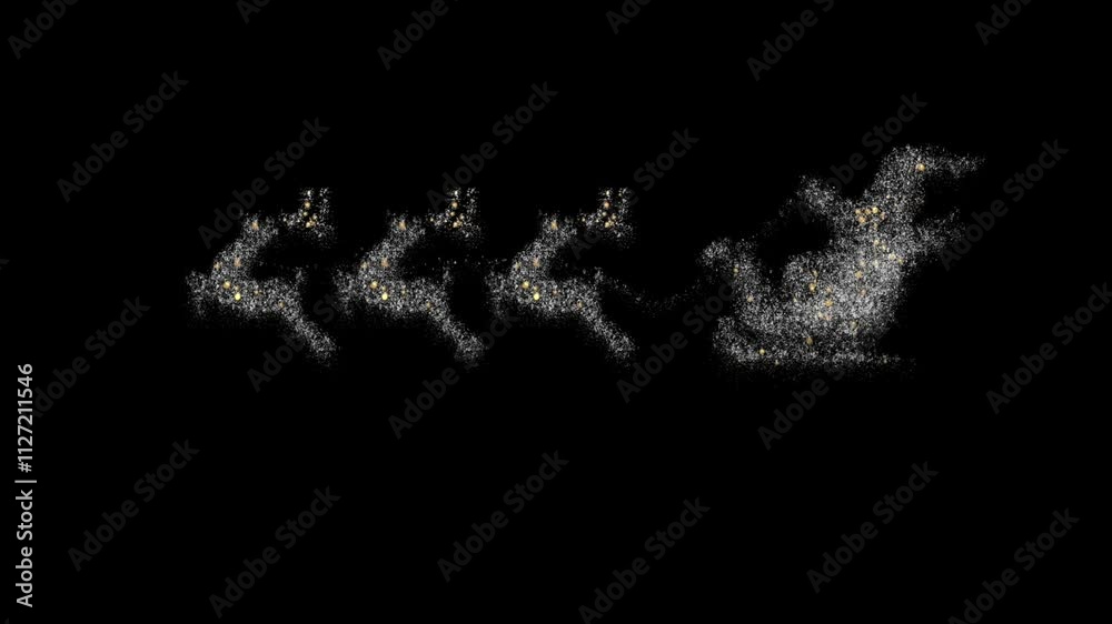RLights in the shape of areas carrying Christmas sleigh in colorful lights animated, on black background RLights in the shape of areas carrying Christmas sleigh in colorful lights animated, on black background