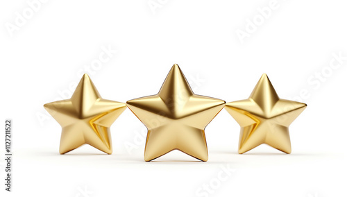 Golden stars, three-dimensional, metallic sheen, award symbols, excellence, clean background