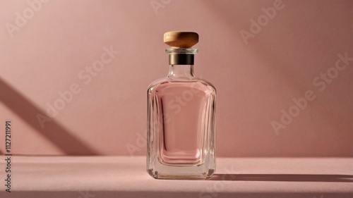 Single Bottole of cosmetic container with light pink background photo