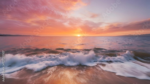 big sunset over sea summer theme