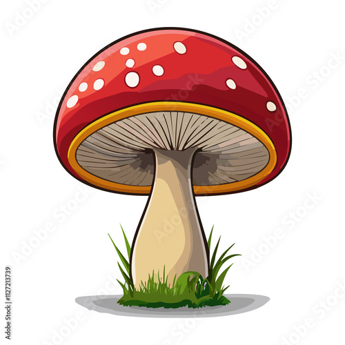 Red and White Toadstool Vector Illustration with Grass